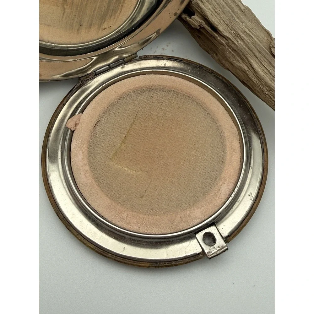 Wonderful antique powder compact with mirror, pink ostrich puff victorian
